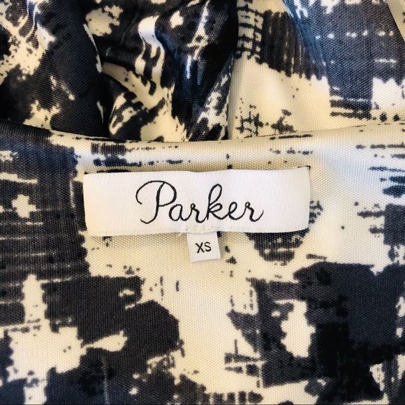 Parker Catalina Mini Dress in Gazette Print Black White size XS Dolman Surplice - Picture 11 of 15